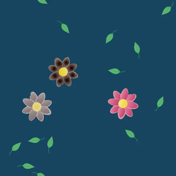 Flores Simples Con Hojas Verdes Composición Libre Ilustración Vectorial — Vector de stock