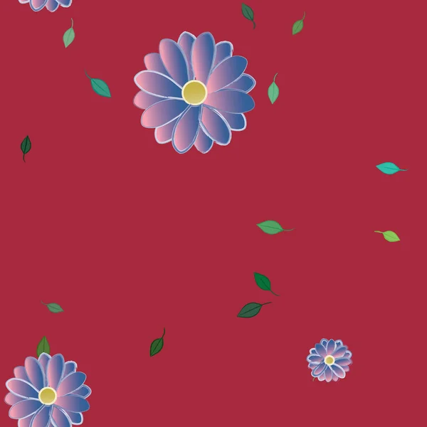 Flores Simples Con Hojas Verdes Composición Libre Ilustración Vectorial — Vector de stock