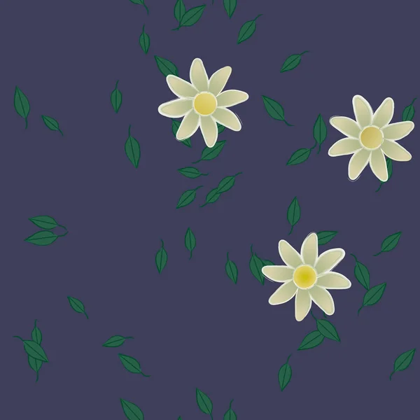 Enkla Blommor Med Gröna Blad Fri Sammansättning Vektor Illustration — Stock vektor