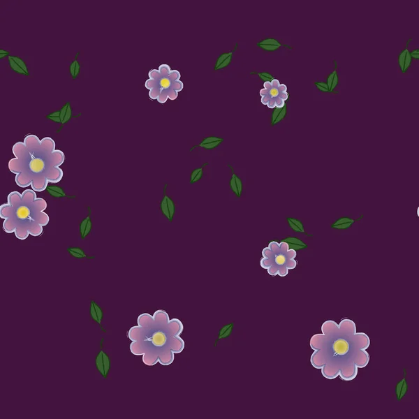 Flores Simples Con Hojas Verdes Composición Libre Ilustración Vectorial — Vector de stock