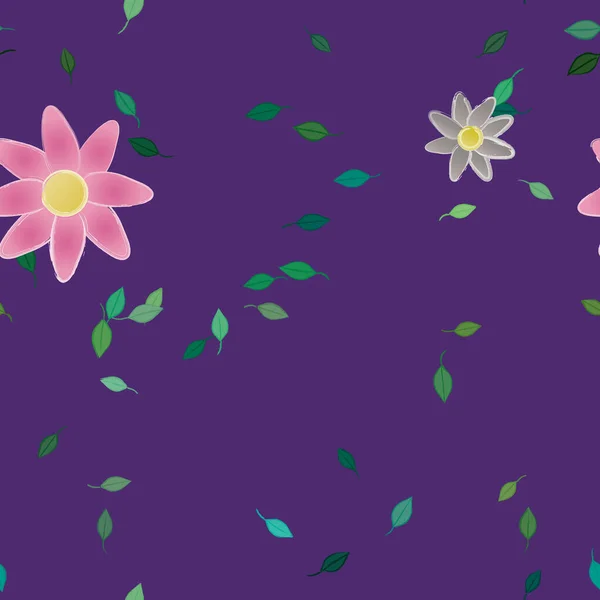 Modèle Vectoriel Avec Des Fleurs Colorées Simples Des Feuilles Vertes — Image vectorielle