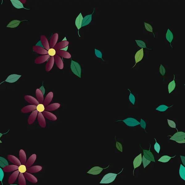 Eenvoudige Bloemen Met Groene Bladeren Vrije Samenstelling Vector Illustratie — Stockvector