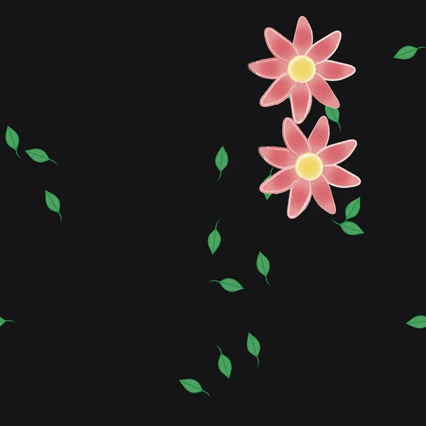 Flores Con Hojas Verdes Composición Libre Ilustración Vectorial — Archivo Imágenes Vectoriales