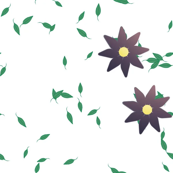 Flores Con Hojas Verdes Composición Libre Ilustración Vectorial — Vector de stock