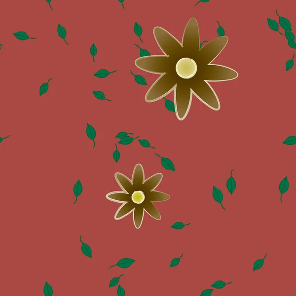 Hermosa Composición Con Flores Colores Simples Hojas Verdes Fondo Ilustración — Vector de stock