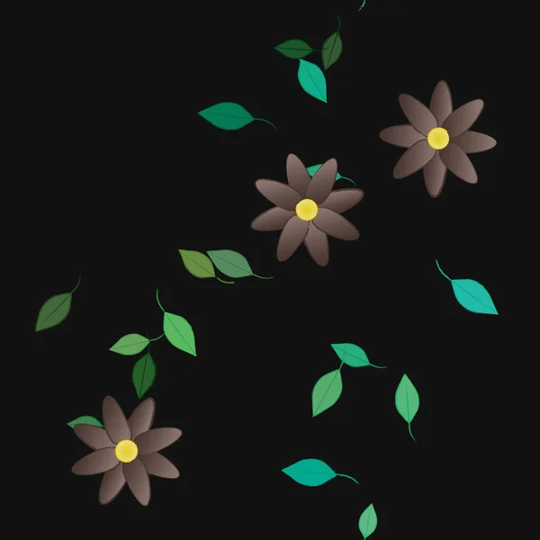 Composition Design Avec Fleurs Simples Feuilles Vertes Illustration Vectorielle — Image vectorielle