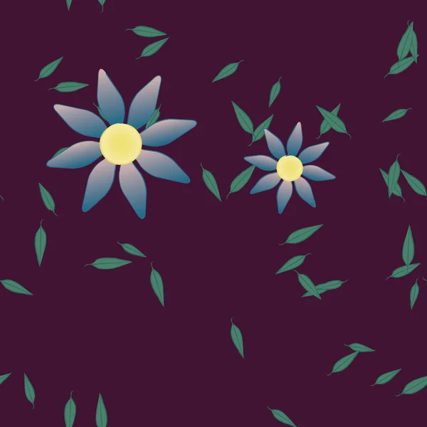 Fleurs Simples Avec Des Feuilles Vertes Composition Libre Illustration Vectorielle — Image vectorielle