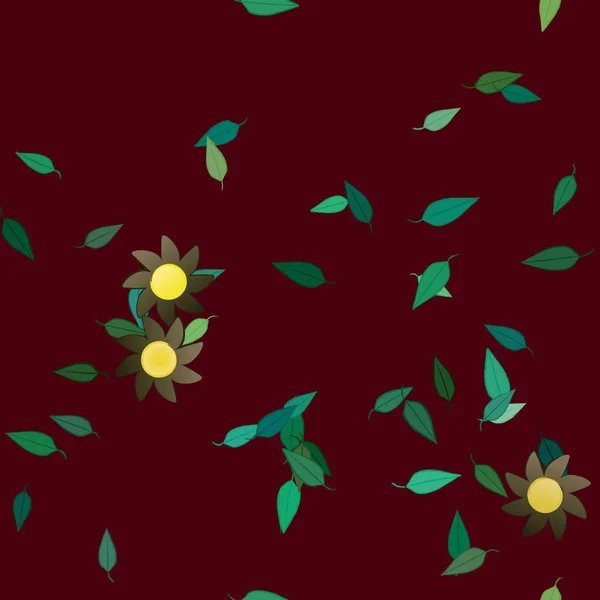 Красивая Композиция Простыми Цветными Цветами Зелеными Листьями Заднем Плане Векторная — стоковый вектор