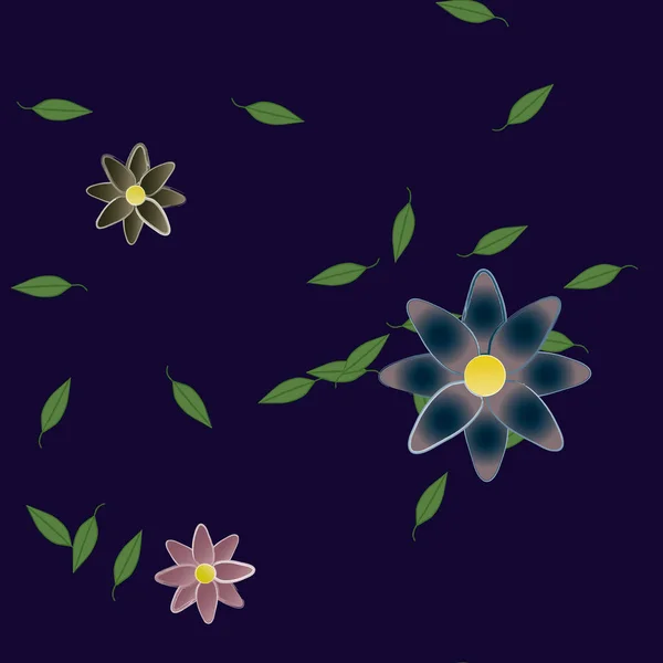 Fleurs Simples Avec Des Feuilles Vertes Composition Libre Illustration Vectorielle — Image vectorielle