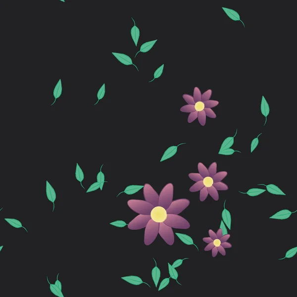 Flores Con Hojas Verdes Composición Libre Ilustración Vectorial — Archivo Imágenes Vectoriales