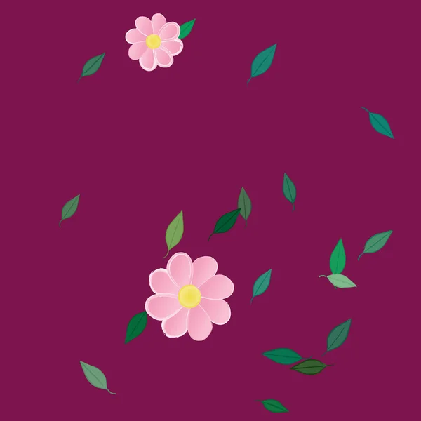 Fleurs Simples Avec Des Feuilles Vertes Composition Libre Illustration Vectorielle — Image vectorielle