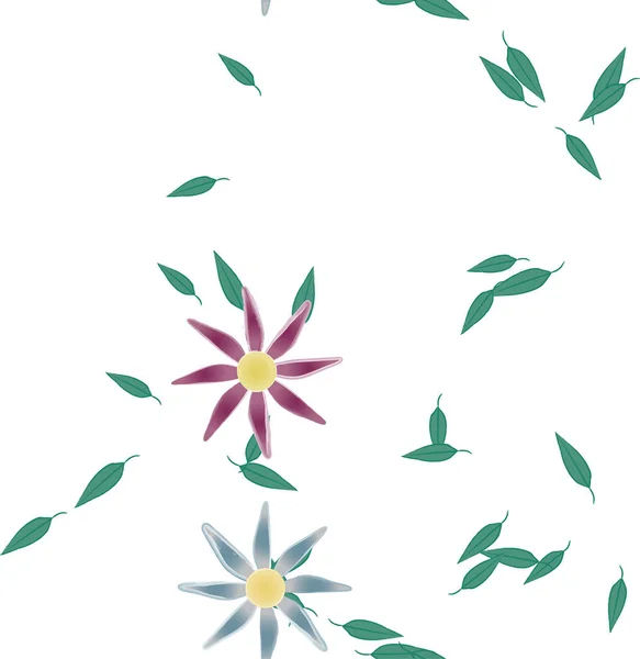 Composição Bonita Com Flores Coloridas Simples Folhas Verdes Fundo Ilustração — Vetor de Stock