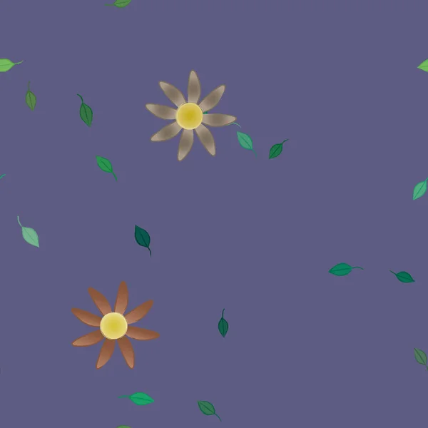 Modèle Vectoriel Avec Des Fleurs Colorées Simples Des Feuilles Vertes — Image vectorielle