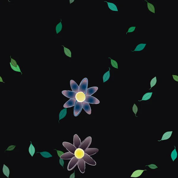 Krásná Kompozice Jednoduchými Barevnými Květy Zelenými Listy Pozadí Vektorové Ilustrace — Stockový vektor