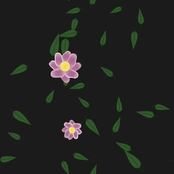 Modèle Vectoriel Avec Des Fleurs Colorées Simples Des Feuilles Vertes — Image vectorielle