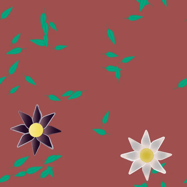 Modèle Vectoriel Avec Des Fleurs Colorées Simples Des Feuilles Vertes — Image vectorielle