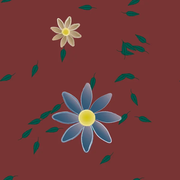 矢量模板 带有简单多彩的花和绿叶 — 图库矢量图片