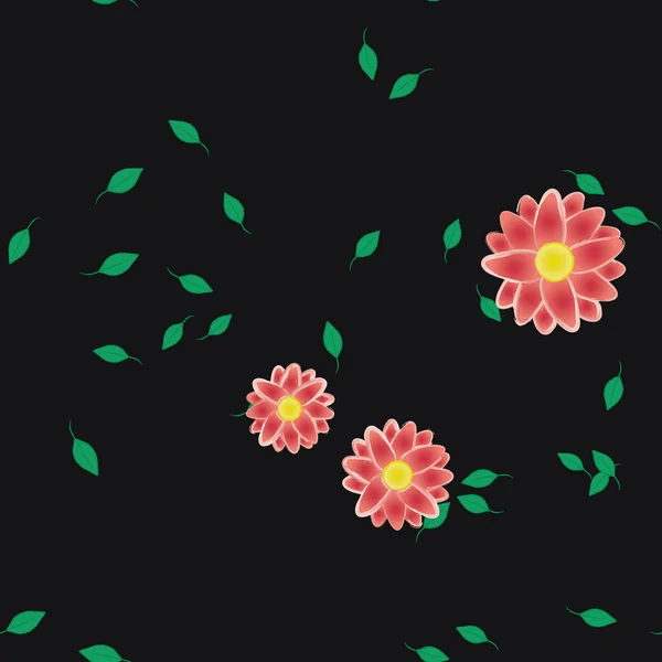 Flores Simples Con Hojas Verdes Composición Libre Ilustración Vectorial — Vector de stock