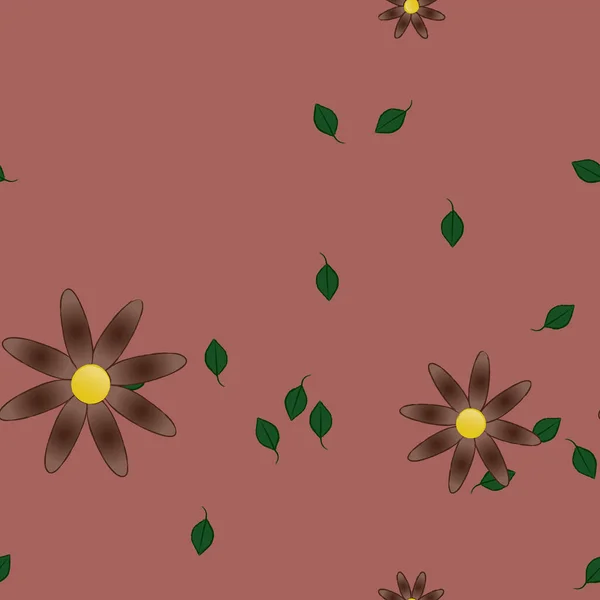 Composição Bonita Com Flores Coloridas Simples Folhas Verdes Fundo Ilustração — Vetor de Stock