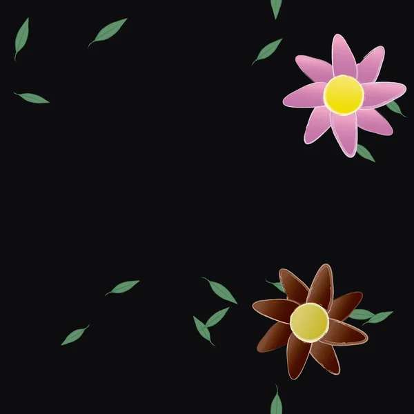 Desain Komposisi Dengan Bunga Sederhana Dan Daun Hijau Vektor Ilustrasi - Stok Vektor
