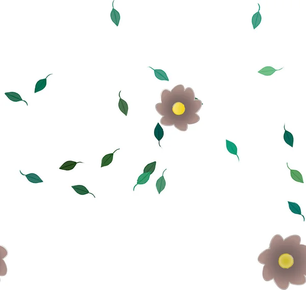 Design Sammansättning Med Enkla Blommor Och Gröna Blad Vektor Illustration — Stock vektor