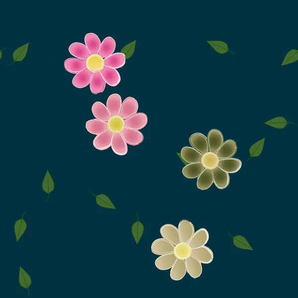 Composition Design Avec Fleurs Simples Feuilles Vertes Illustration Vectorielle — Image vectorielle