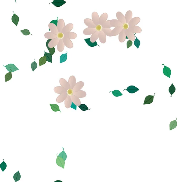 Beautiful Composition Simple Colored Flowers Green Leaves Background Vector Illustration — Stock Vector