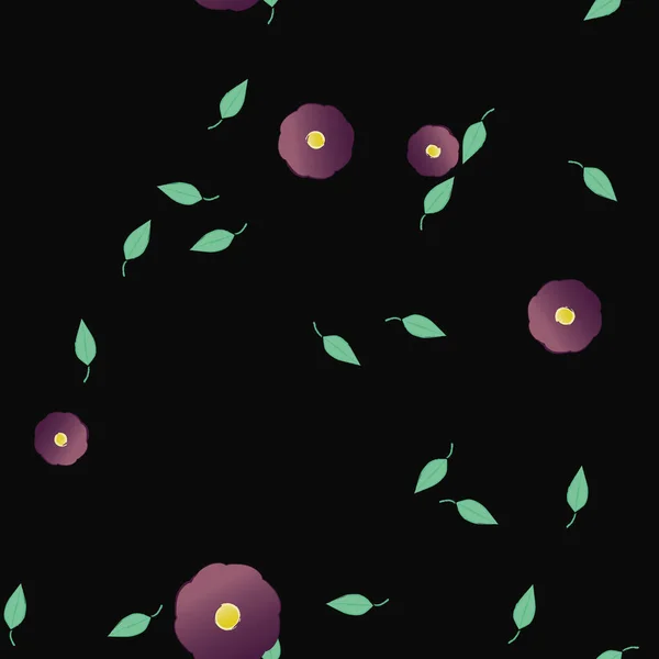 Flores Simples Con Hojas Verdes Composición Libre Ilustración Vectorial — Vector de stock