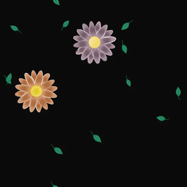 Flores Con Hojas Verdes Composición Libre Ilustración Vectorial — Vector de stock