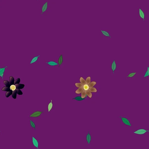 Modèle Vectoriel Avec Des Fleurs Colorées Simples Des Feuilles Vertes — Image vectorielle