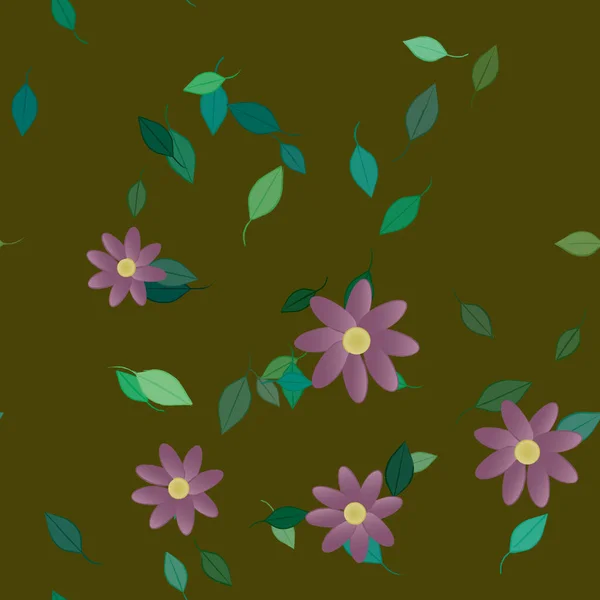 Belle Composition Avec Des Fleurs Colorées Simples Des Feuilles Vertes — Image vectorielle