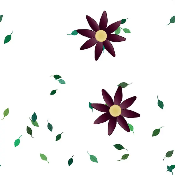 Composição Bonita Com Flores Coloridas Simples Folhas Verdes Fundo Ilustração —  Vetores de Stock