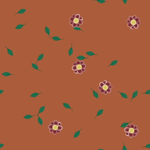 Modèle Vectoriel Avec Des Fleurs Colorées Simples Des Feuilles Vertes — Image vectorielle