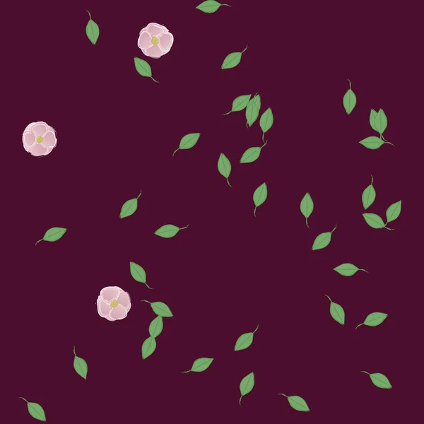 Flores Simples Con Hojas Verdes Composición Libre Ilustración Vectorial — Vector de stock