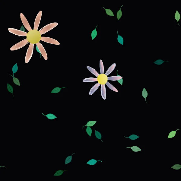 Hermosa Composición Con Flores Colores Simples Hojas Verdes Fondo Ilustración — Vector de stock