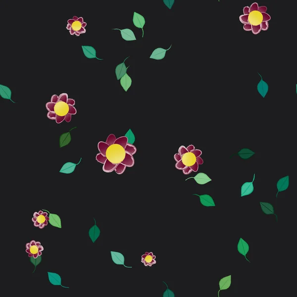 Mooie Compositie Met Eenvoudige Gekleurde Bloemen Groene Bladeren Achtergrond Vector — Stockvector