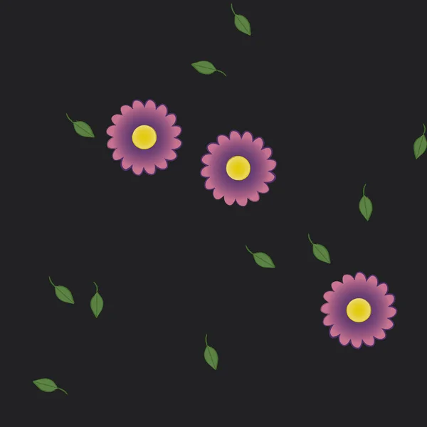 Vectorsjabloon Met Eenvoudige Kleurrijke Bloemen Groene Bladeren — Stockvector