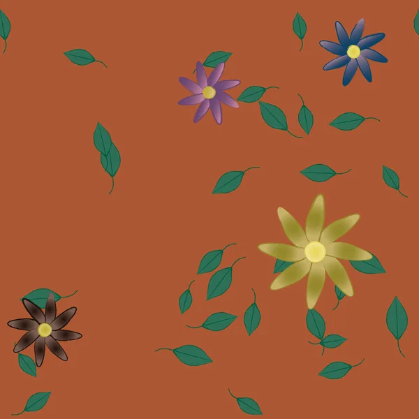 Fleurs Aux Feuilles Vertes Composition Libre Illustration Vectorielle — Image vectorielle