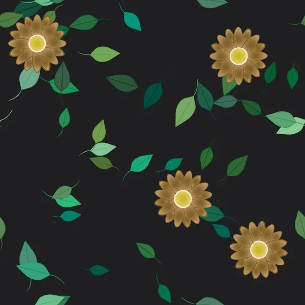 Composição Design Com Flores Simples Folhas Verdes Ilustração Vetorial —  Vetores de Stock