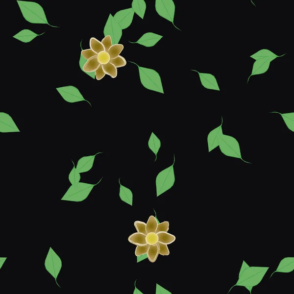 Hermosa Composición Con Flores Colores Simples Hojas Verdes Fondo Ilustración — Vector de stock