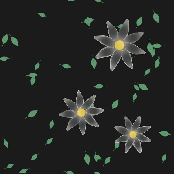 Composition Design Avec Fleurs Simples Feuilles Vertes Illustration Vectorielle — Image vectorielle