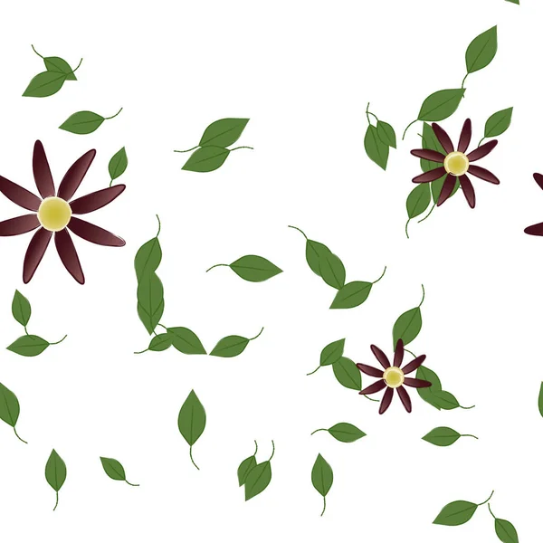 Composição Design Com Flores Simples Folhas Verdes Ilustração Vetorial — Vetor de Stock