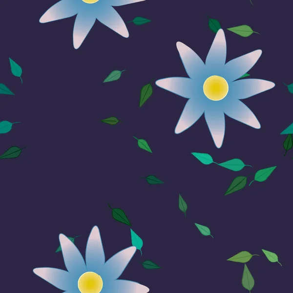 Composição Bonita Com Flores Coloridas Simples Folhas Verdes Fundo Ilustração — Vetor de Stock