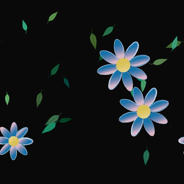 Mooie Compositie Met Eenvoudige Gekleurde Bloemen Groene Bladeren Achtergrond Vector — Stockvector