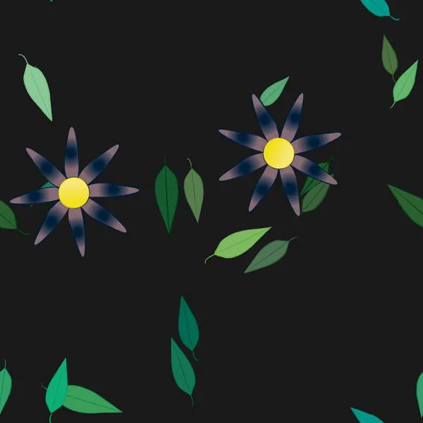 Design Sammansättning Med Enkla Blommor Och Gröna Blad Vektor Illustration — Stock vektor