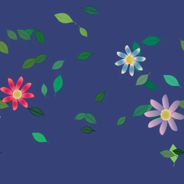 Hermosa Composición Con Flores Colores Simples Hojas Verdes Fondo Ilustración — Archivo Imágenes Vectoriales