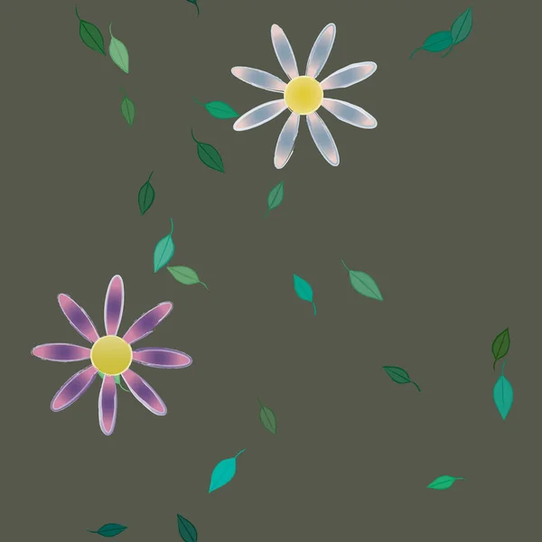 Eenvoudige Bloemen Met Groene Bladeren Vrije Samenstelling Vector Illustratie — Stockvector