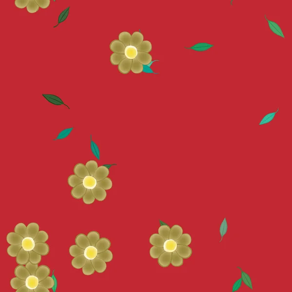 Composición Diseño Con Flores Simples Hojas Verdes Ilustración Vectorial — Archivo Imágenes Vectoriales