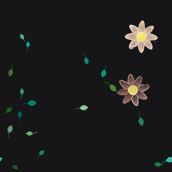 Composição Bonita Com Flores Coloridas Simples Folhas Verdes Fundo Ilustração — Vetor de Stock