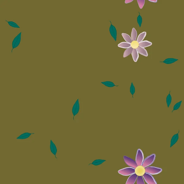 Flores Simples Con Hojas Verdes Composición Libre Ilustración Vectorial — Vector de stock